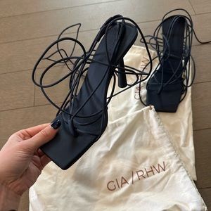 Gia Borghini x RHW Leather Wrap Strappy Lace Up Heeled Sandal Heels